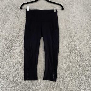 Lululemon Fast Free Capri Leggings Womens 4 Running Black High Rise Pockets